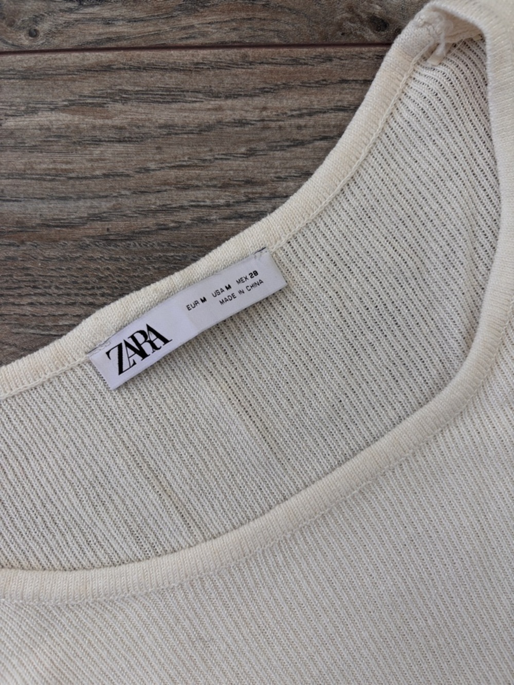 Zara Cream Ribbed Cropped Tee - Picture 2 of 2